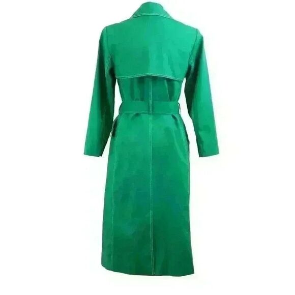 LK Bennett Bright Green Double Breasted Trench Coat Lined w/Navy Dots Size 4 - Picture 7 of 8